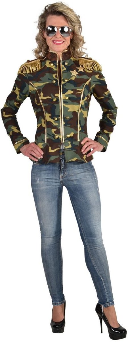 Leger & Oorlog Kostuum | Camouflage Jas Gouden Epauletten Generaal Vrouw | Extra Small | Carnaval kostuum | Verkleedkleding